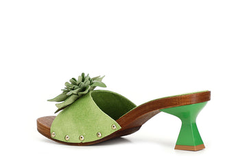 CafèNoir Donna Ciabatta in pelle scamosciata con fiore C1FD6002G001 Verde