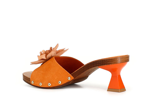 CafèNoir Donna Ciabatta in pelle scamosciata con fiore C1FD6002R003 Arancio