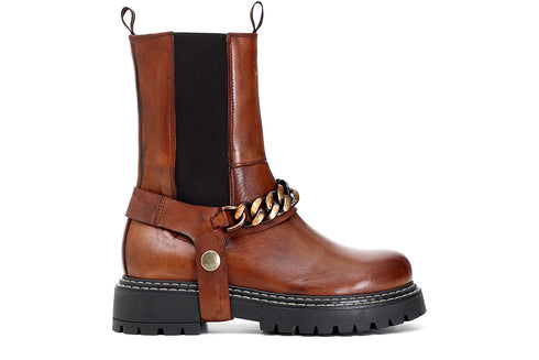 CafèNoir Donna Tronchetto alto in pelle con elastico e cavigliera catena C1FM1261 Tabacco