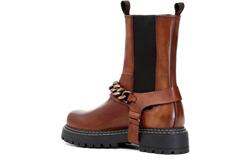 CafèNoir Donna Tronchetto alto in pelle con elastico e cavigliera catena C1FM1261 Tabacco