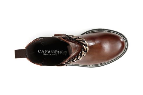 CafèNoir Donna Tronchetto alto in pelle con elastico e cavigliera catena C1FM1261 Tabacco