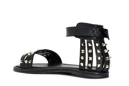 CafèNoir Donna Sandalo in pelle e listini con incrocio e borchie C1GD1020 Nero