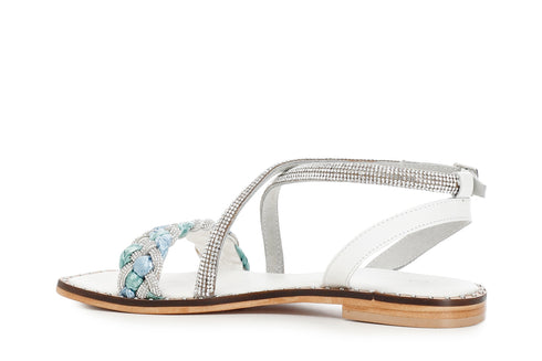 CafèNoir Donna Sandalo incrocio fascia strass e rafia intrecciata C1GE9120 Multi turchese