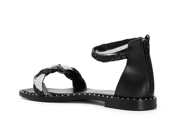 CafèNoir Donna Sandalo fascia strass e rafia intrecciata zip dietro C1GE9130 Multi nero