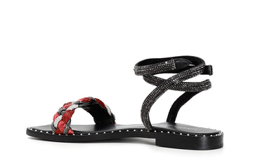 CafèNoir Donna Sandalo laccio alla caviglia fascia strass e raffia intrecciata C1GE9170 Multi bordeaux
