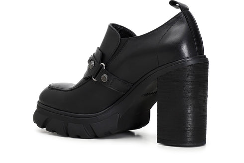 CafèNoir Donna Mocassino tacco alto in pelle con passante e borchie C1HA1210N001 Nero