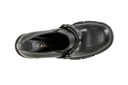 CafèNoir Donna Mocassino tacco alto in pelle con passante e borchie C1HA1210N001 Nero