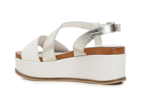 CafèNoir Donna Sandalo asimmetrico su zeppa in pelle C1HC1260Q008 Multi crema