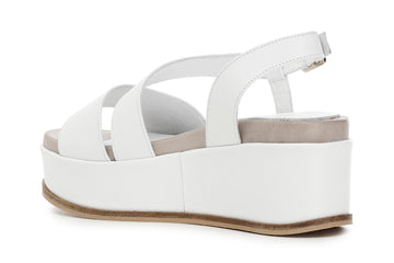 CafèNoir Donna Sandalo asimmetrico su zeppa in pelle C1HC1260W001 Bianco
