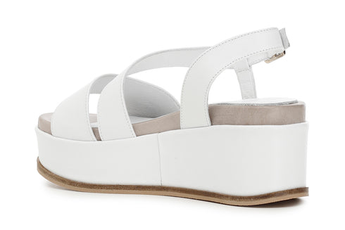 CafèNoir Donna Sandalo asimmetrico su zeppa in pelle C1HC1260W001 Bianco