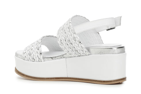 CafèNoir Donna Frate intreccio laminato su zeppa in pelle C1HC1270W002 Bianco/argento