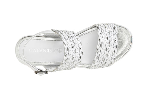 CafèNoir Donna Frate intreccio laminato su zeppa in pelle C1HC1270W002 Bianco/argento