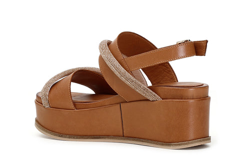 CafèNoir Donna Frate con listini strass su zeppa in pelle C1HC1290M007 Cuoio