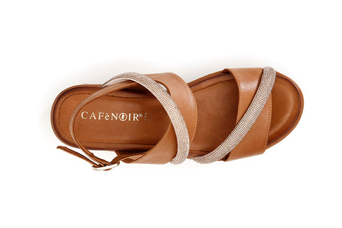 CafèNoir Donna Frate con listini strass su zeppa in pelle C1HC1290M007 Cuoio