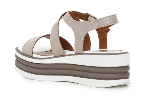 CafèNoir Donna Sandalo incrocio in pelle su zeppa bicolore C1HE1030M005 Taupe