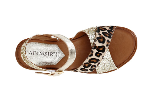 CafèNoir Donna Sandalo incrocio davanti in glitter e cavallino C1HE1170 Platino/maculato