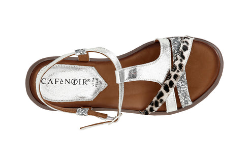 CafèNoir Donna Sandalo a t in glitter e cavallino su zeppa bicolore C1HE1180L024 Argento/maculato