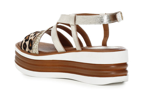 CafèNoir Donna Sandalo incrocio in glitter e cavallino C1HE1190Z017 Platino/maculato