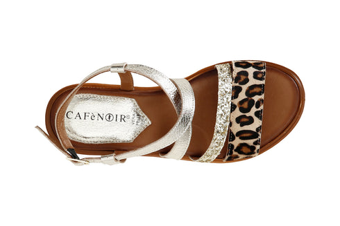 CafèNoir Donna Sandalo incrocio in glitter e cavallino C1HE1190Z017 Platino/maculato