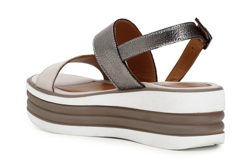 CafèNoir Donna Sandalo fascia asimmetrica in pelle su zeppa bicolore C1HE1210 Taupe