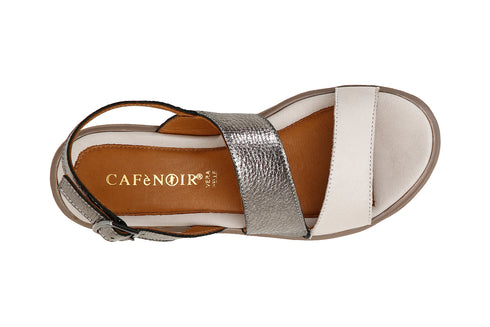 CafèNoir Donna Sandalo fascia asimmetrica in pelle su zeppa bicolore C1HE1210 Taupe