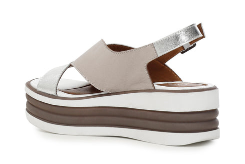 CafèNoir Donna Sandalo asimmetrico in pelle su zeppa bicolore C1HE1260 Multi bianco