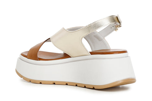 CafèNoir Donna Sandalo su zeppa asimmetrico in pelle e glitter C1HP1030M077 Cuoio/platino