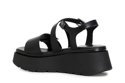 CafèNoir Donna Sandalo incrocio in pelle su zeppa C1HP1050N001 Nero