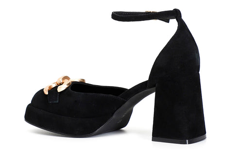 CafèNoir Donna Decollete' in camoscio con laccio e accessorio C1LD5030N001 Nero