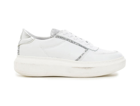 CafèNoir Donna Sneakers in pelle con dettagli glitter C1XB1004 Bianco/argento