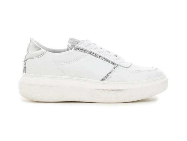 CafèNoir Donna Sneakers in pelle con dettagli glitter C1XB1004 Bianco/argento