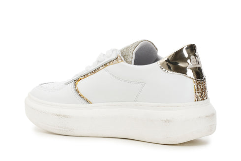 CafèNoir Donna Sneakers in pelle con dettagli glitter C1XB1004 Bianco/oro