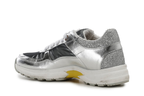 CafèNoir Donna Sneakers in pelle metallizzata e tessuto C1XB1005 Argento