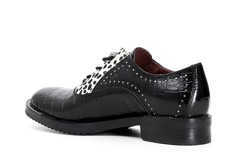 CafèNoir Donna Francesina in pelle stampa cocco FEB181 Nero