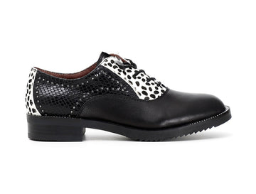 CafèNoir Donna Francesina in pelle con cavallino pois FEB441 Nero/bianco