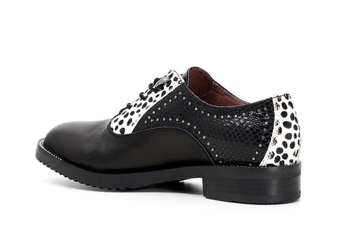 CafèNoir Donna Francesina in pelle con cavallino pois FEB441 Nero/bianco