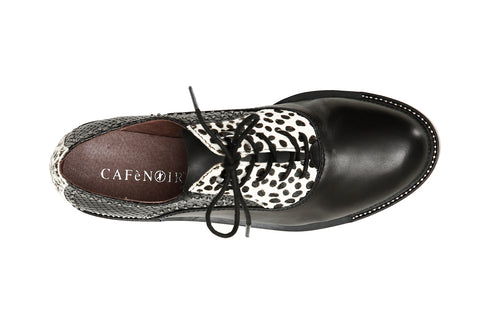 CafèNoir Donna Francesina in pelle con cavallino pois FEB441 Nero/bianco