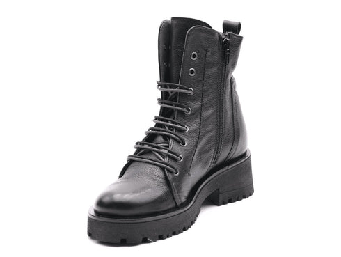 Felmini anfibi con lacci e zip tomaia pelle