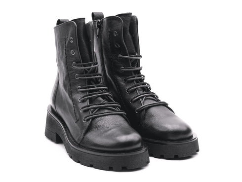 Felmini anfibi con lacci e zip tomaia pelle