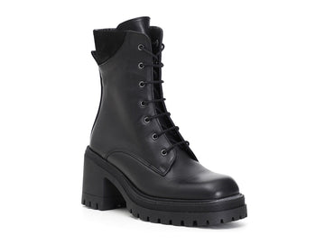 CafèNoir high heel zip combat boots leather upper