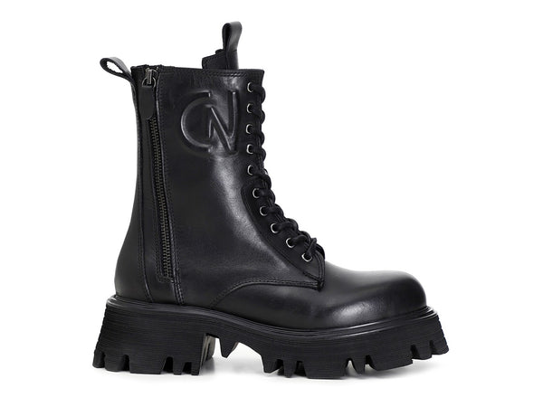 CafèNoir anfibi stringati con 2 zip tomaia pelle nera C1FC1315-N001