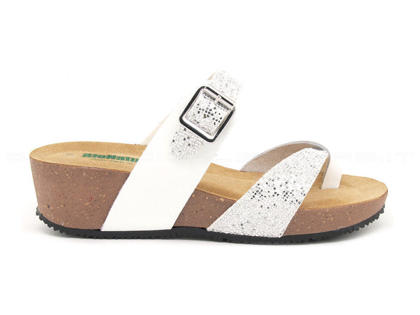 Bionatura ciabatte infradito con glitter donna bianco
