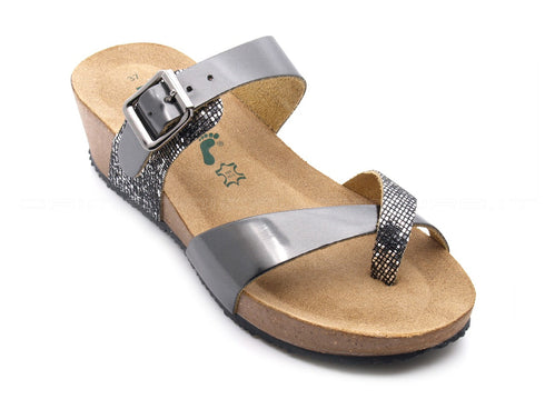 Bionatura ciabatte infradito zeppa donna argento