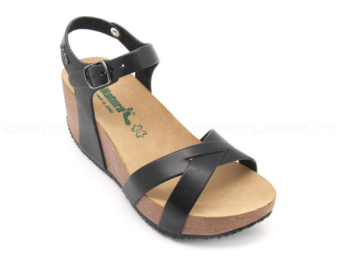 Bionatura sandali fregene zeppa donna nero