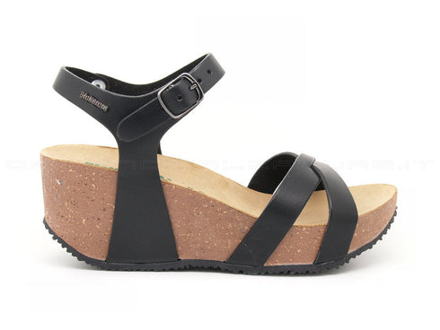 Bionatura sandali fregene zeppa donna nero