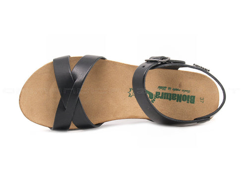 Bionatura sandali fregene zeppa donna nero