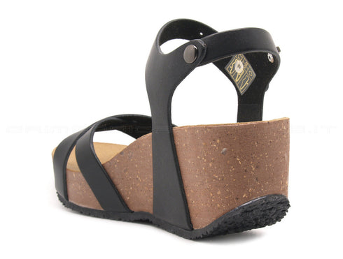 Bionatura sandali fregene zeppa donna nero
