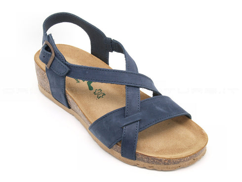 Bionatura sandali zeppa media donna blu