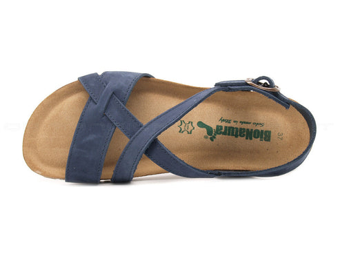 Bionatura sandali zeppa media donna blu
