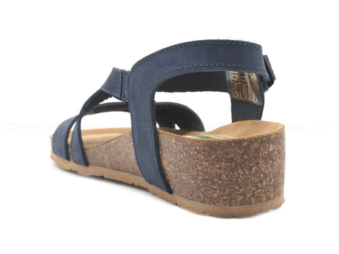 Bionatura sandali zeppa media donna blu